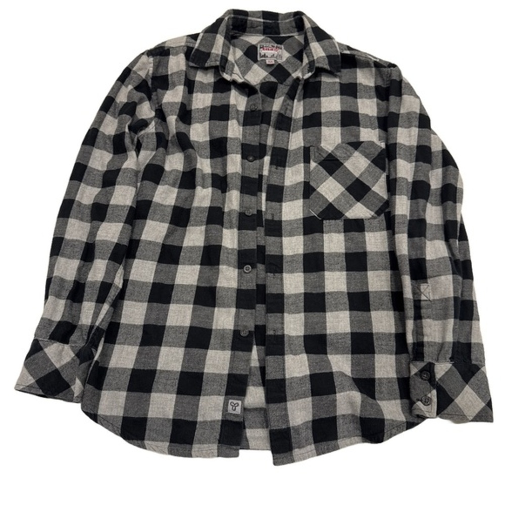 TNA Buffalo Plaid Flannel Shirt XS Black White Boyfriend Fit Gingham Cottagecore